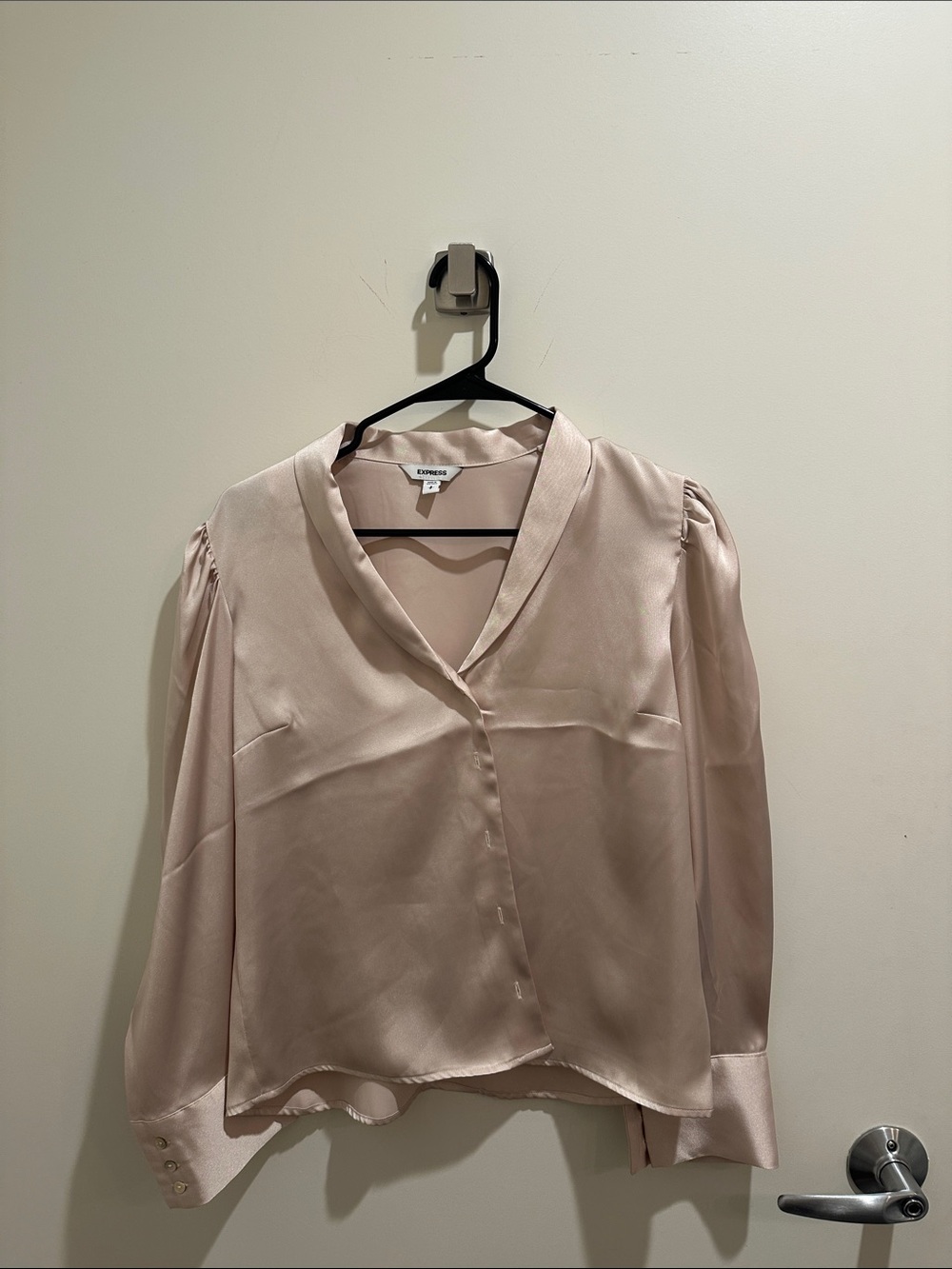 Express Satin V-Neck Blouse in Light Blush Pink
